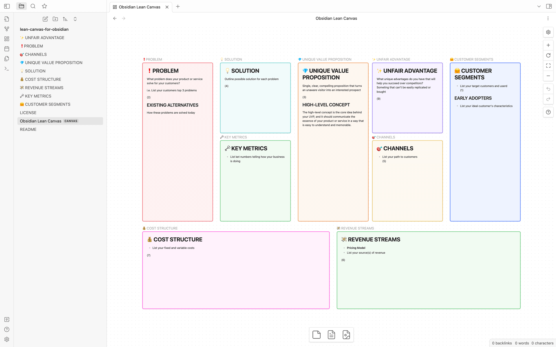 Lean Canvas template for Obsidian and Obsidian Kanban